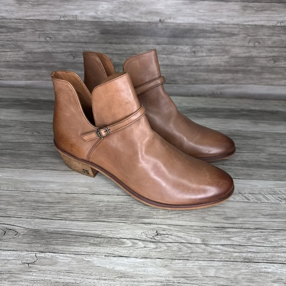 Sam Edelman Palmer Cognac Leather Cutout Ankle Booties Womens 8.5M